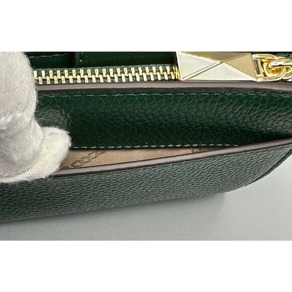 Michael Kors Charm Small Tab Compact Pocket Wallet Bosco Green Leather *READ* - Picture 4 of 16